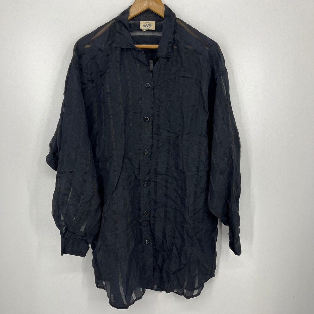 Too Hot Brazil Vintage Sheer Striped Button Down Shirt Black Small Made in USA